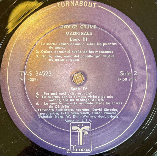 George Crumb – Madrigals - 1973 US Pressing -Sealed!