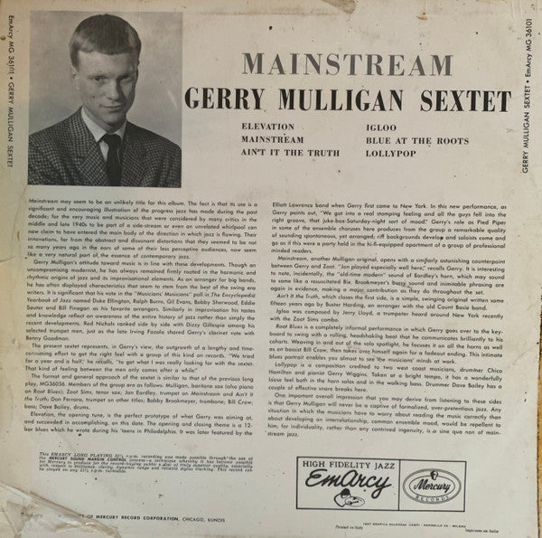 Gerry Mulligan And His Sextet – Mainstream Of Jazz - 1956 Original Netherlands Mono Pressing