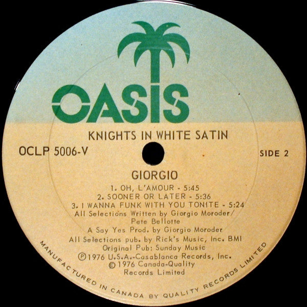 Giorgio Moroder – Knights In White Satin - 1976 Original Pressing
