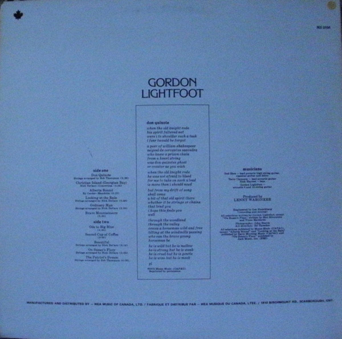 Gordon Lightfoot – Don Quixote - 1972 Original!