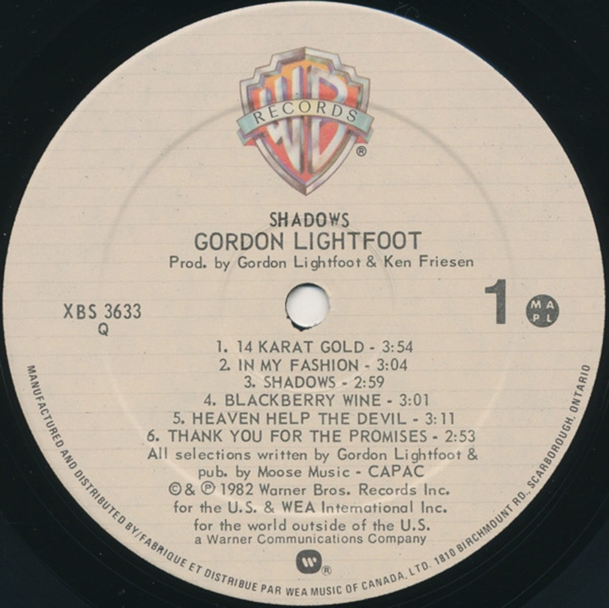 Gordon Lightfoot – Shadows - 1982