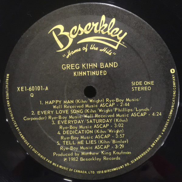 Greg Kihn Band – Kihntinued - 1982