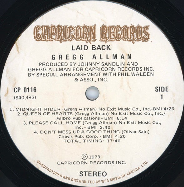 Gregg Allman – Laid Back - 1973 Original