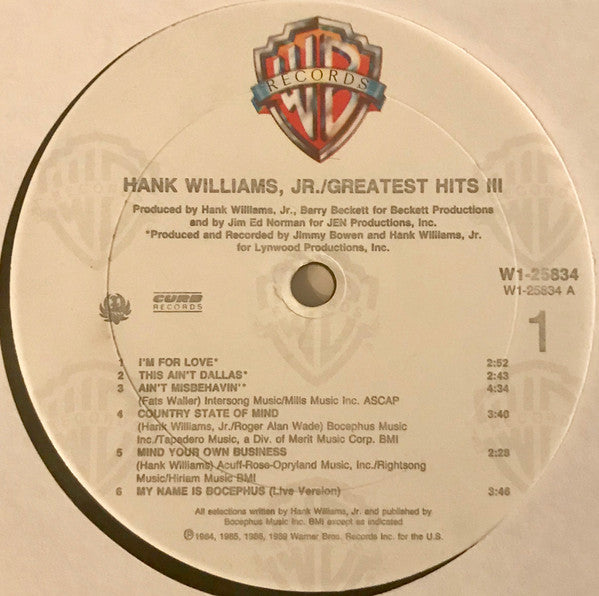 Hank Williams Jr. – Greatest Hits III US Pressing