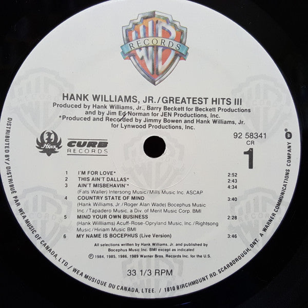 Hank Williams Jr. – Greatest Hits III - 1989 Original in Shrinwrap!