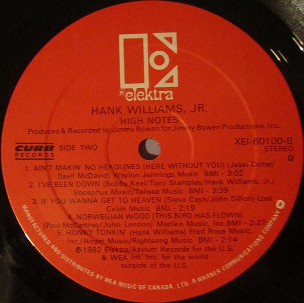 Hank Williams Jr High Notes Vinyl Pursuit Inc 1551