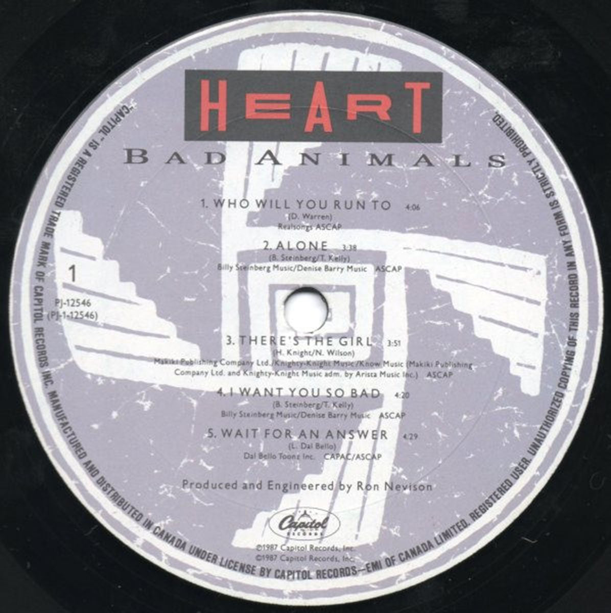 Heart – Bad Animals - 1987 Original