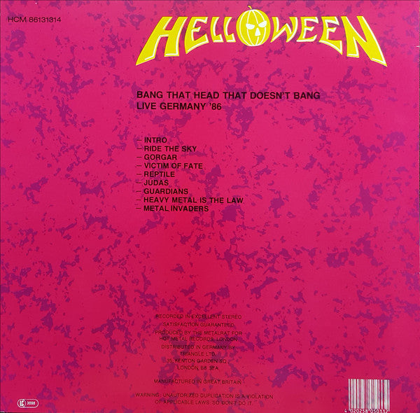 Helloween – Bang That Head That Doesn't Bang - Live Germany '86   UK Pressing