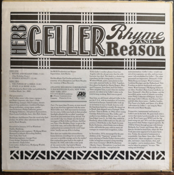 Herb Geller – Rhyme And Reason - 1975 US Pressing