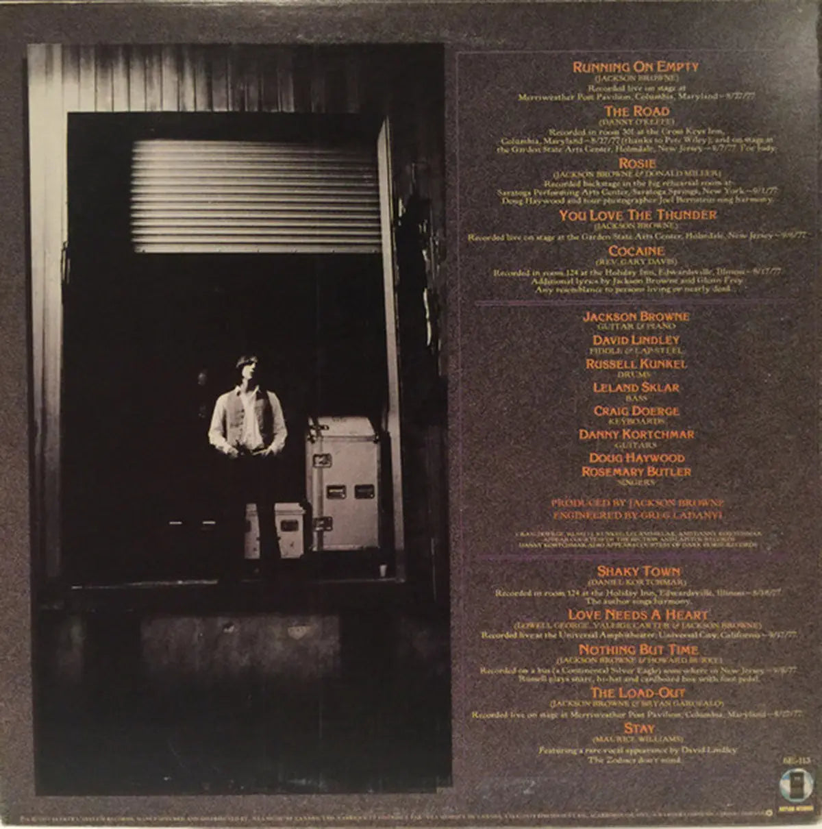 Jackson Browne Running On Empty 1977 Vinyl Pursuit Inc Jackson browne running on empty 1977 vinyl pursuit inc