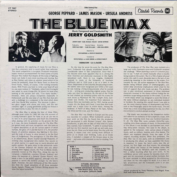 The Blue Max - Original Movie Soundtrack - 1979 US Pressing