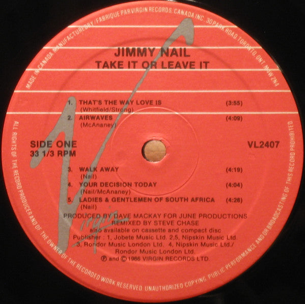 Jimmy Nail – Take It Or Leave It -  1986 Original Pressing