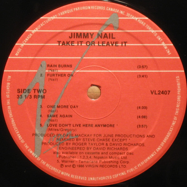 Jimmy Nail – Take It Or Leave It -  1986 Original Pressing