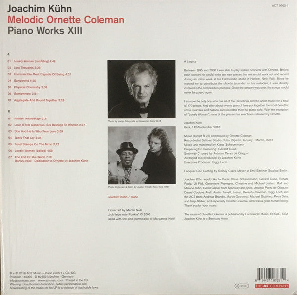Joachim Kühn – Melodic Ornette Coleman - Piano Works XIII - Original German Pressing