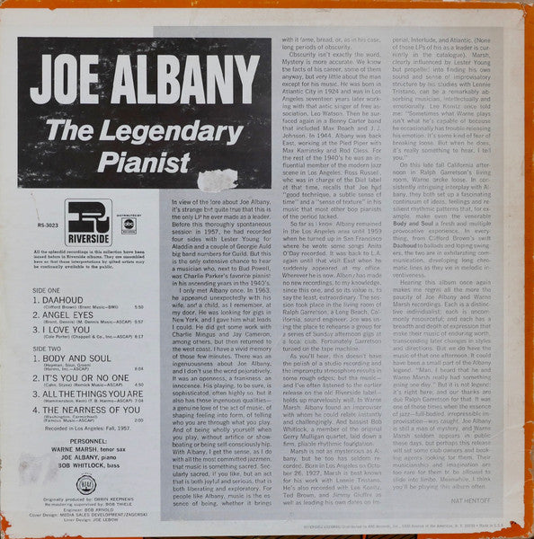 Joe Albany – The Legendary Jazz Pianist - 1968 US Pressing