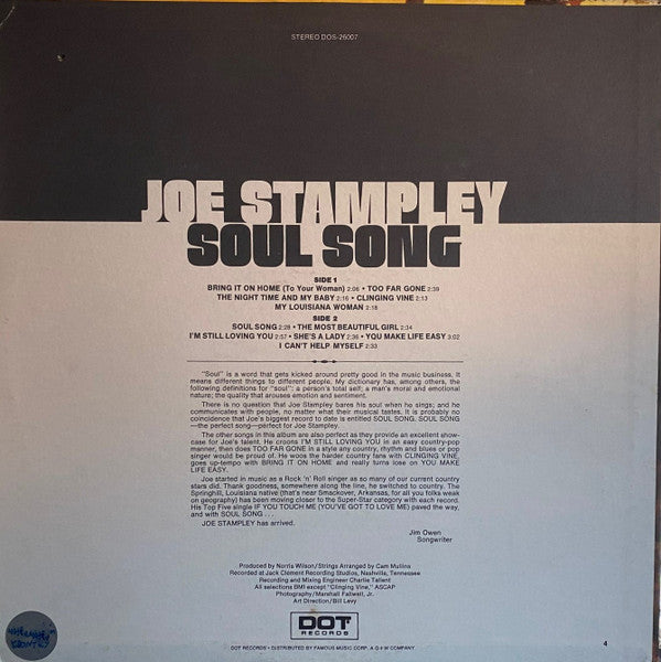 Joe Stampley – Soul Song -  US Pressing, Sealed!