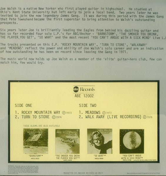 Joe Walsh – Four Tracks From Joe Walsh - 1977 UK Original! - Vinyl Pursuit Inc