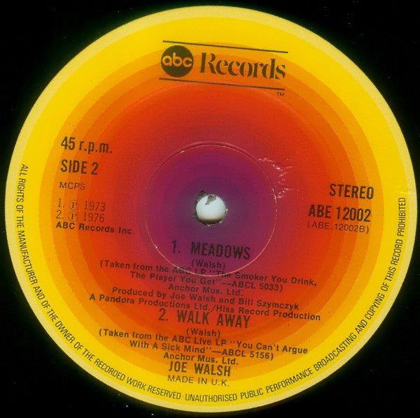 Joe Walsh – Four Tracks From Joe Walsh - 1977 UK Original! - Vinyl Pursuit Inc