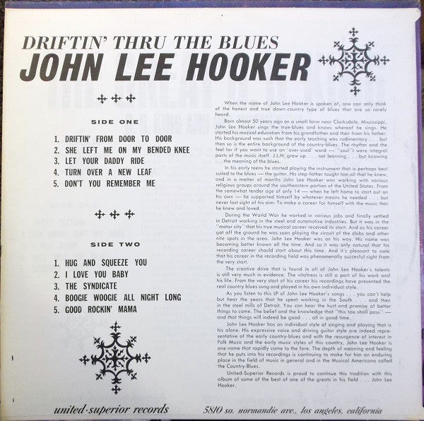 John Lee Hooker – Driftin' Thru The Blues US Pressing