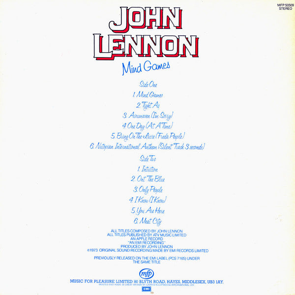 John Lennon – Mind Games - 1980 UK Pressing