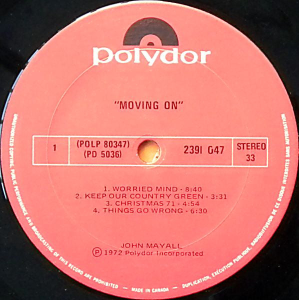 John Mayall – Moving On -  1972 Original!