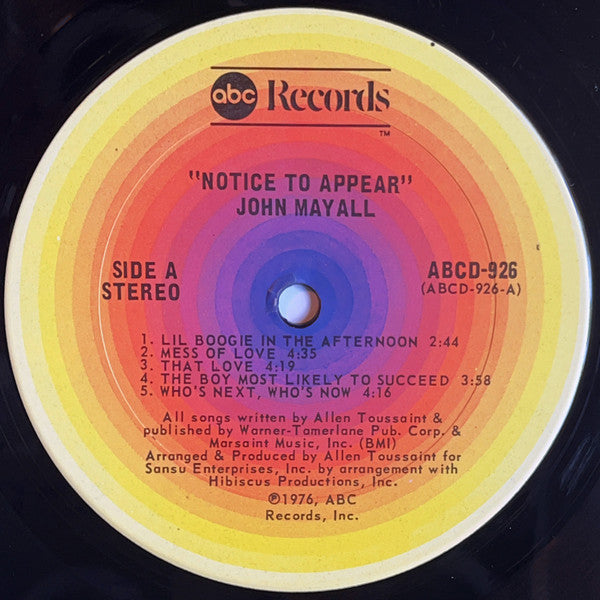 John Mayall – Notice To Appear - 1976 US Pressing