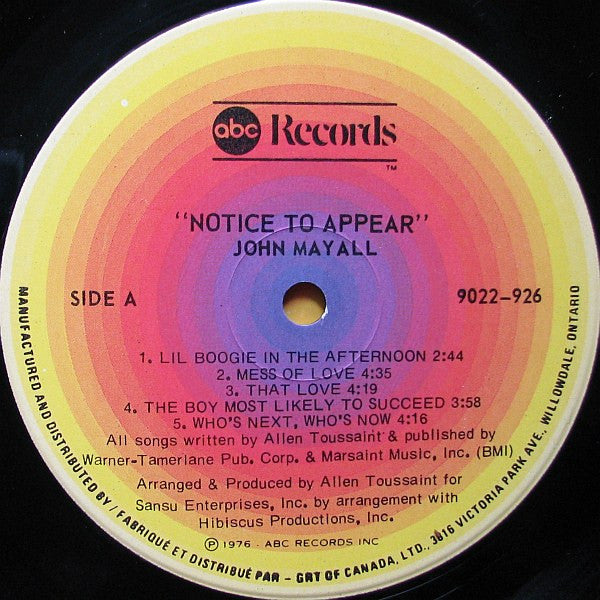 John Mayall – Notice To Appear - 1976 Original Pressing