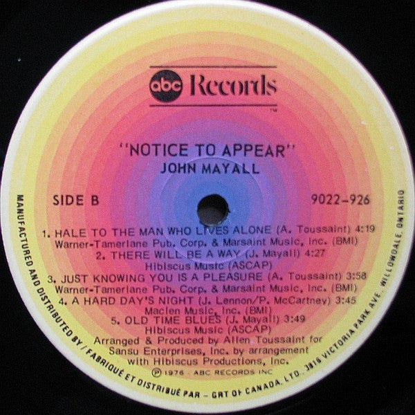 John Mayall – Notice To Appear - 1976 Original Pressing