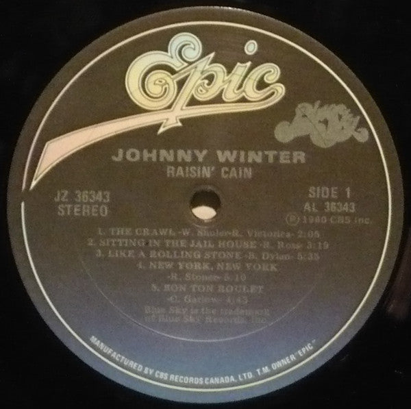 Johnny Winter – Raisin' Cain -  1980 Original Pressing