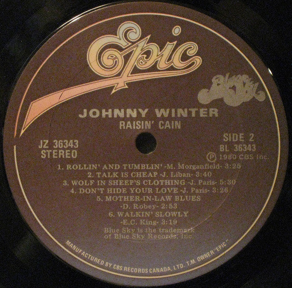 Johnny Winter – Raisin' Cain -  1980 Original Pressing