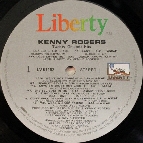 Kenny Rogers – Twenty Greatest Hits -  1983 Original