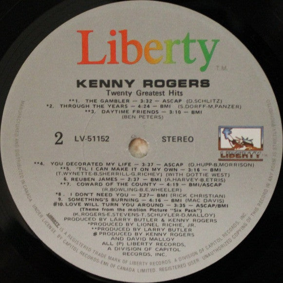 Kenny Rogers – Twenty Greatest Hits -  1983 Original