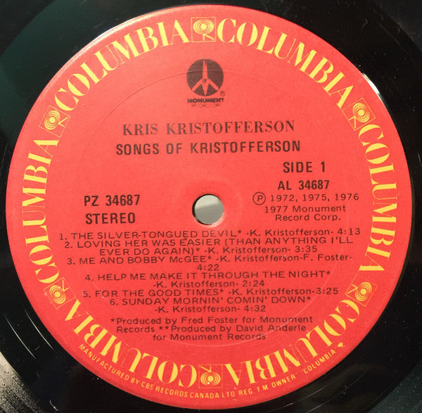 Kris Kristofferson – Songs Of Kristofferson VinylPursuit.com