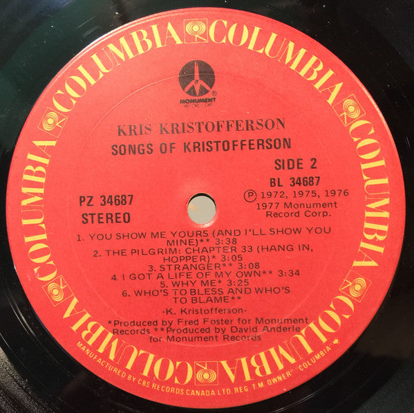 Kris Kristofferson – Songs Of Kristofferson VinylPursuit.com