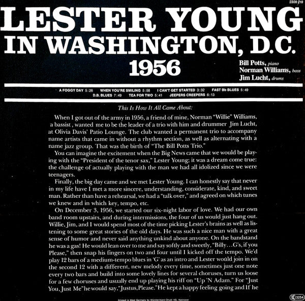 Lester Young – In Washington DC 1956 - 1980 German Pressing