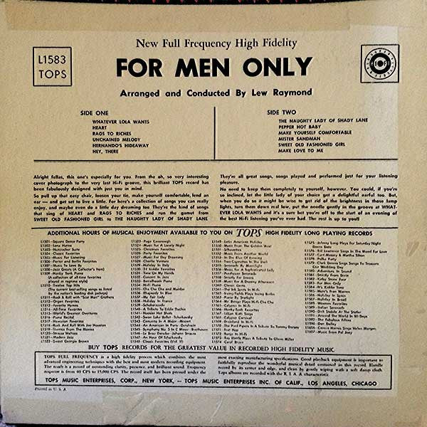 Lew Raymond – For Men Only US Pressing