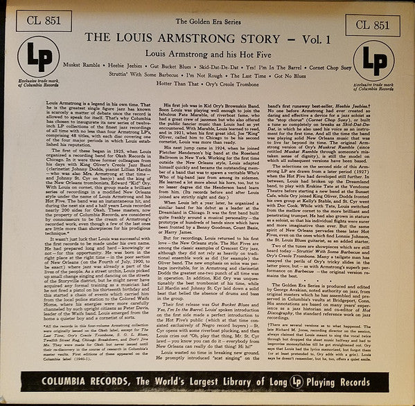 Louis Armstrong And His Hot Five – The Louis Armstrong Story - US MONO Pressing Vinyl Pursuit Inc