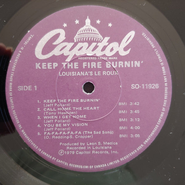 Louisiana's Le Roux – Keep The Fire Burnin' - 1979 Original