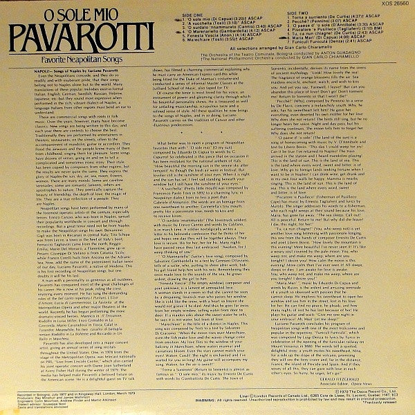 Luciano Pavarotti – O Sole Mio Favorite Neapolitan Songs - 1979 Original! Vinyl Pursuit Inc