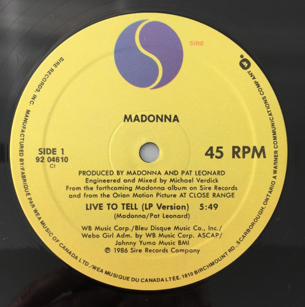 Madonna – Live To Tell - 1986 Original