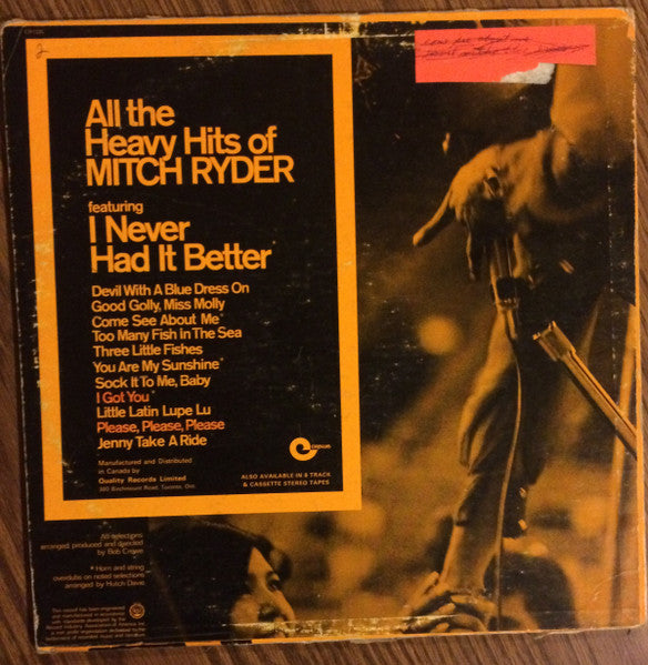 Mitch Ryder – All The Heavy Hits Of Mitch Ryder - 1975 Original