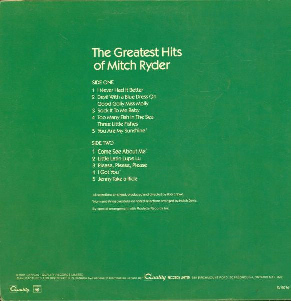 Mitch Ryder – Greatest Hits - 1981 Original