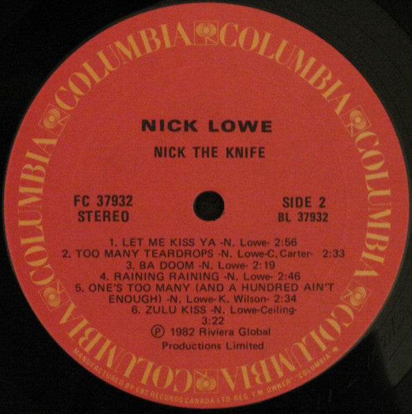 Nick Lowe – Nick The Knife -  1982 Original