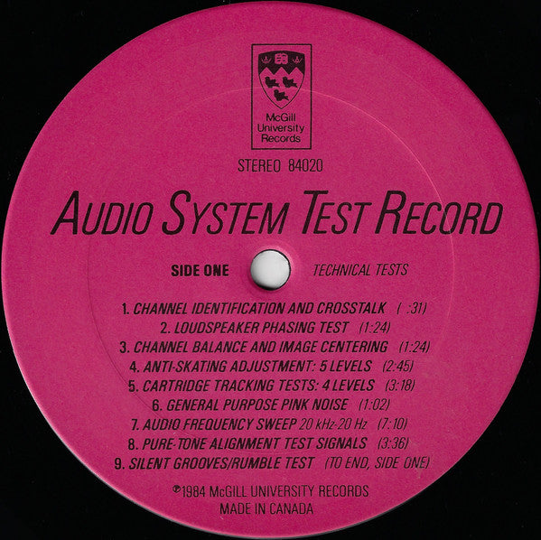 Audio System Test Record -  1984 Original