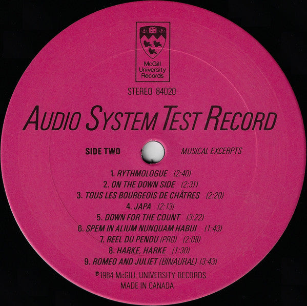 Audio System Test Record -  1984 Original