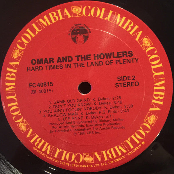 Omar And The Howlers – Hard Times In The Land Of Plenty - 1987 Original