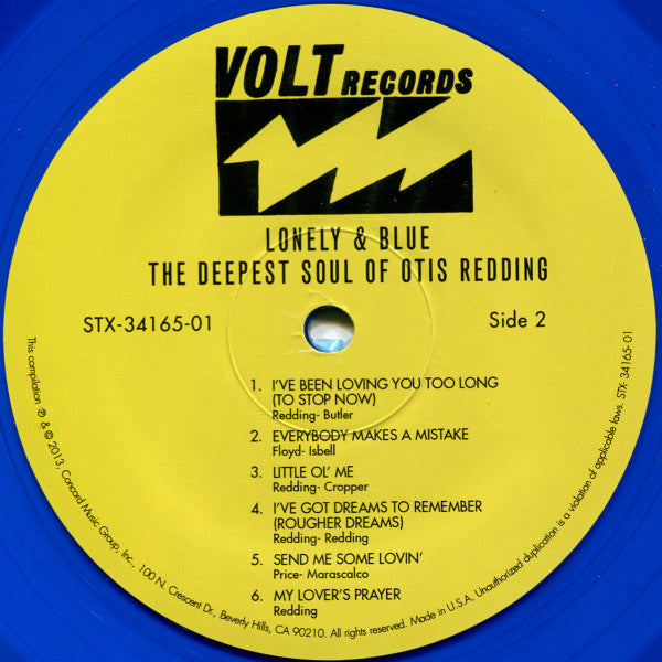 Otis Redding – Lonely & Blue The Deepest Soul Of Otis Redding - Blue Vinyl