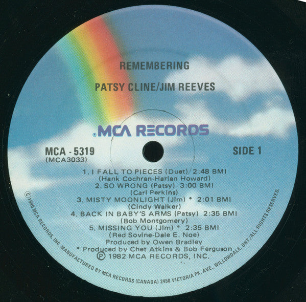 Patsy Reeves Patsy Cline & Jim Reeves – Remembering Patsy Cline & Jim - Vinyl ...