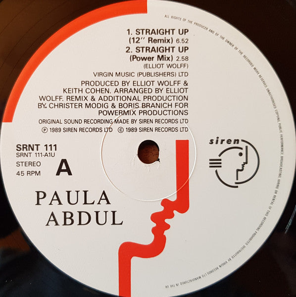 Paula Abdul – Straight Up - 1989 UK Original - Vinyl Pursuit Inc 