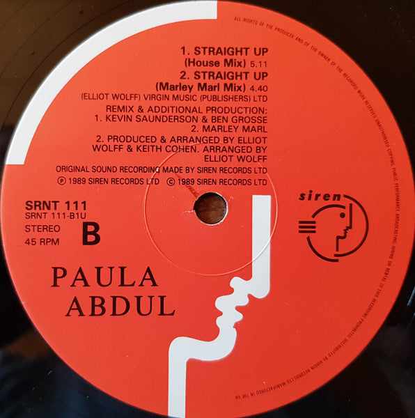 Paula Abdul – Straight Up - 1989 UK Original - Vinyl Pursuit Inc 